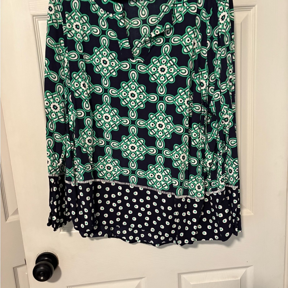 Crown & Ivy Navy and Green A-Line Skirt